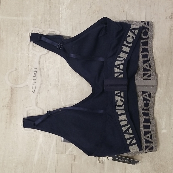 💕NAUTICA💕 Logo Bralettes (2 Pack) ~ Navy Blue   & Gray Medium M NWT - Picture 3 of 9